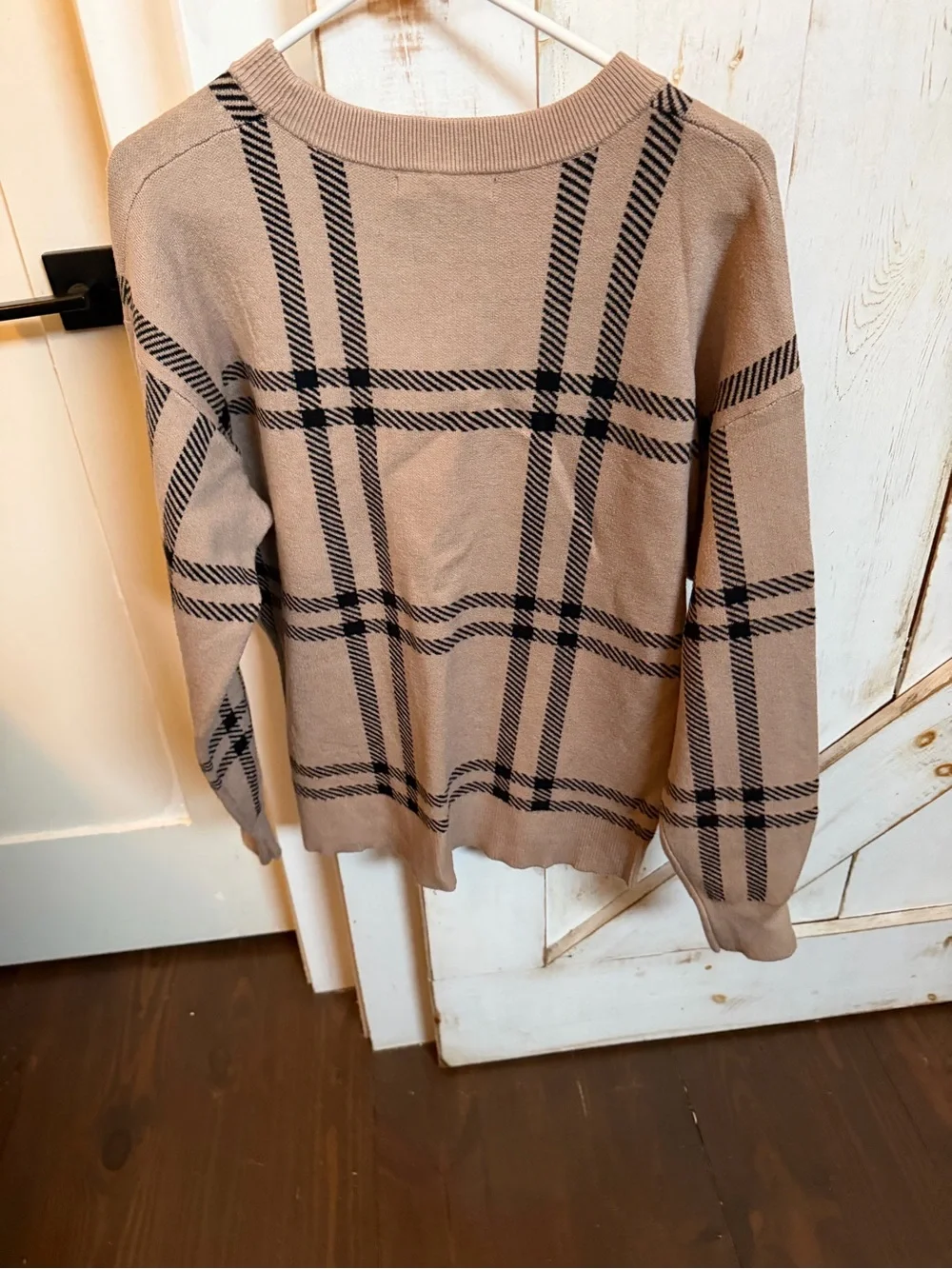 Beige Plaid Crewneck Sweater - Women